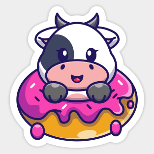 Cute baby cow with doughnut cartoon Sticker